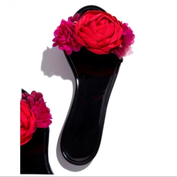 Floral Jelly Slides - Black - Picture 5 of 8
